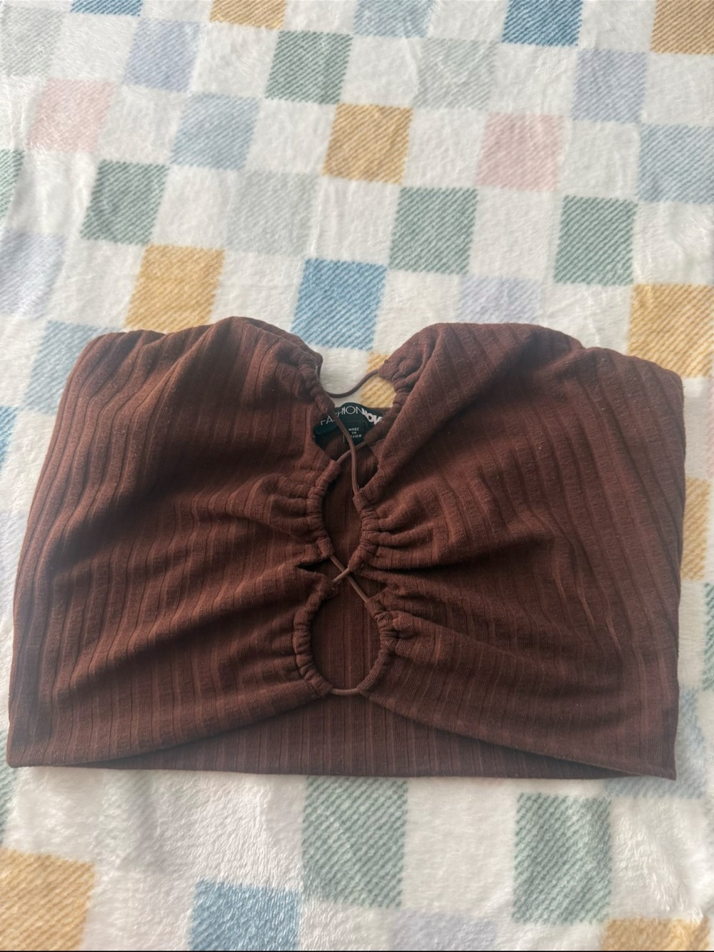Fashion Nova Brown Ribbed Front-Cut Crop Top